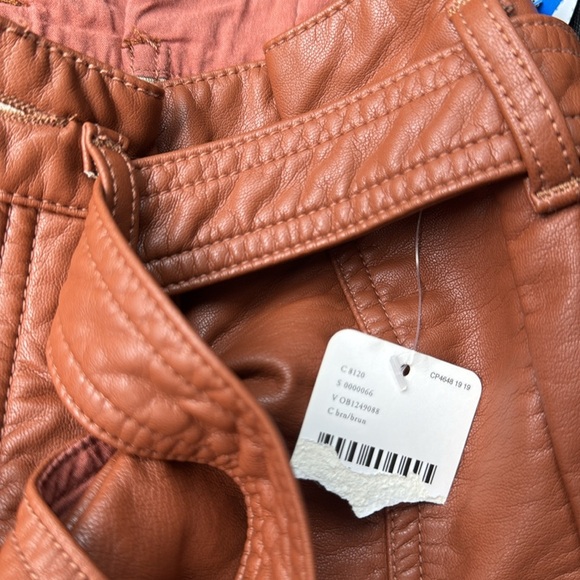 NWT Free People Brown Faux Leather Belted Mini Skirt - Picture 9 of 10